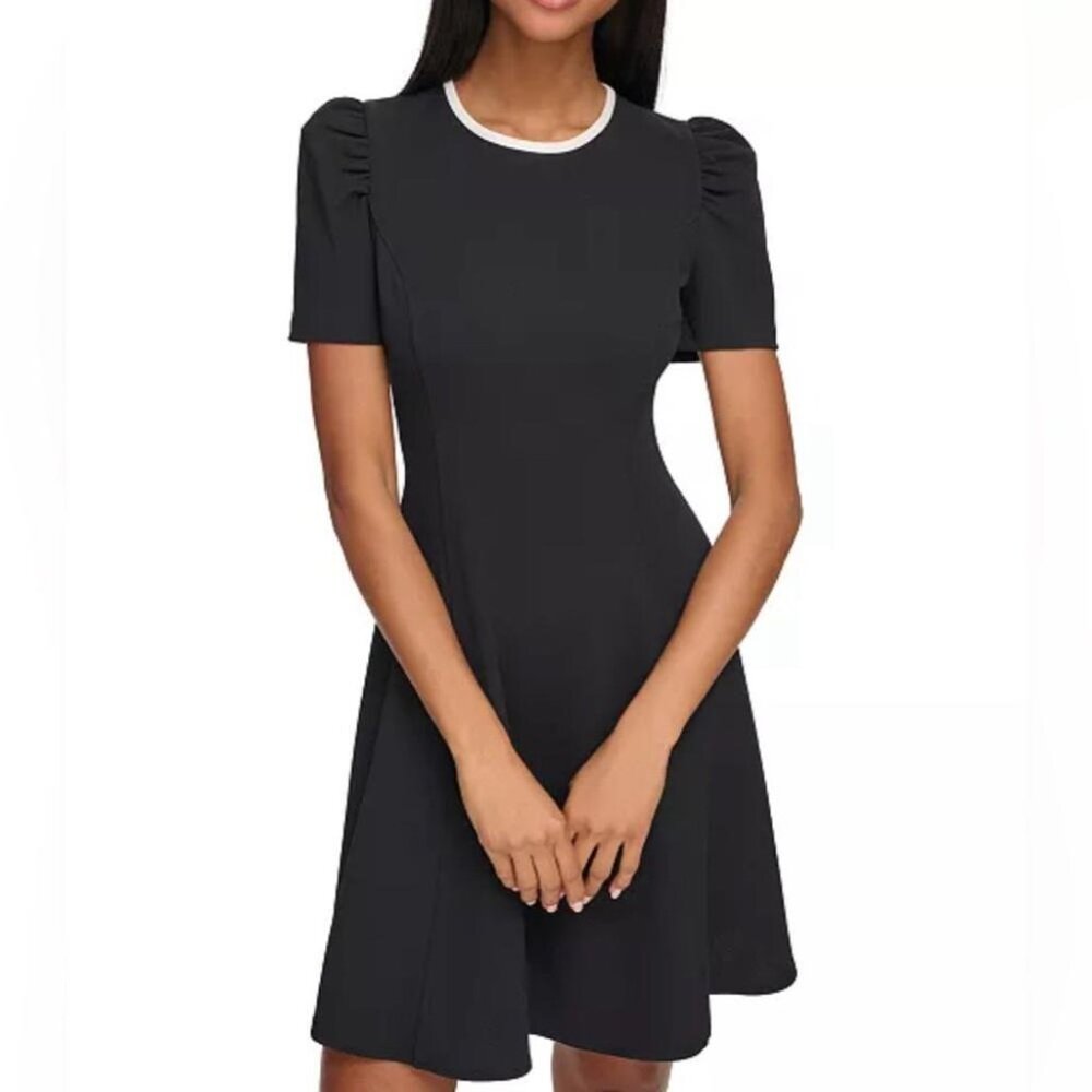 Karl Lagerfeld black crepe dress with white trim